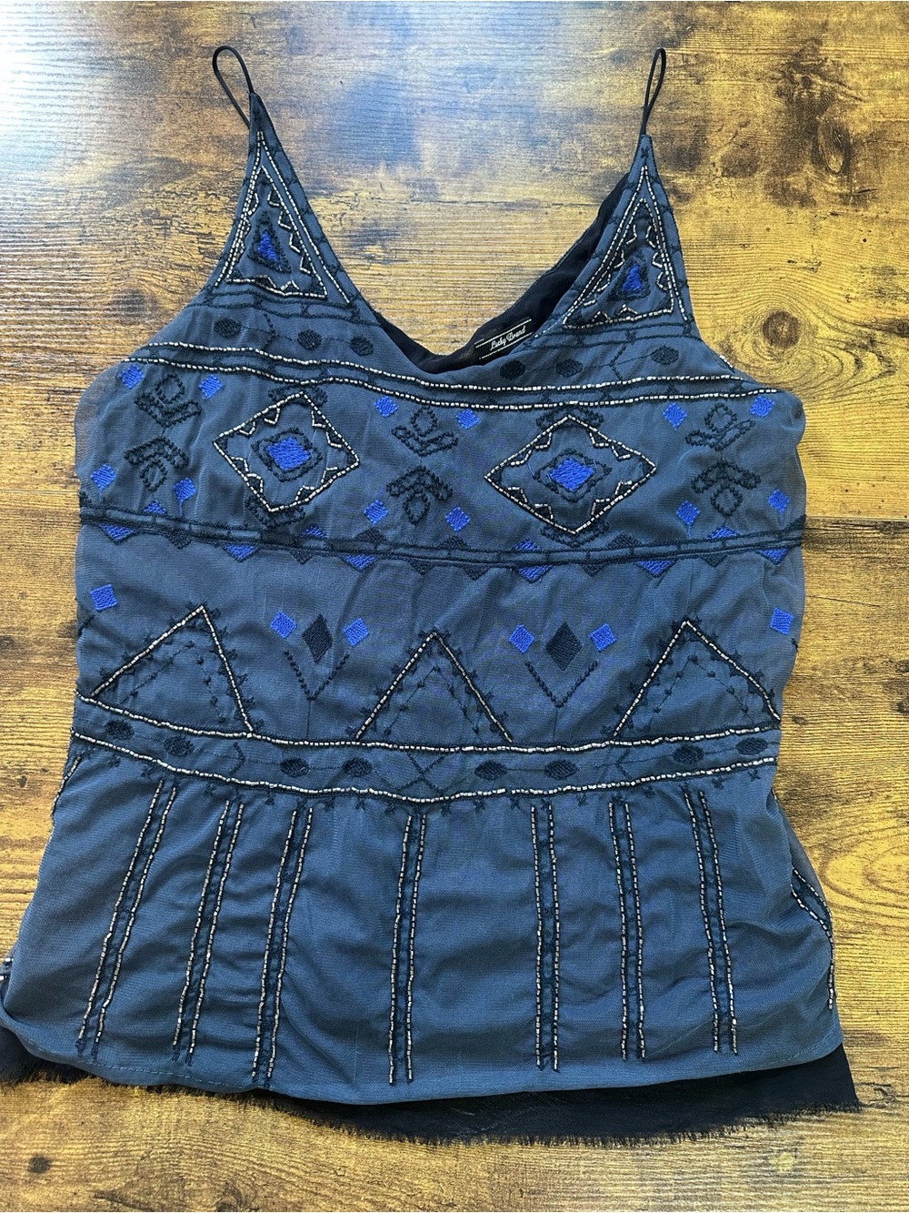 Lucky Brand Navy Blue Embroidered Spaghetti Strap Camisole Top